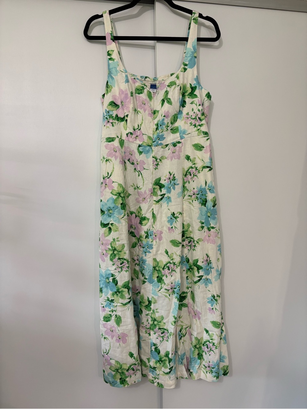NWT Old Navy women’s large linen blend white, blue and purple midi dress